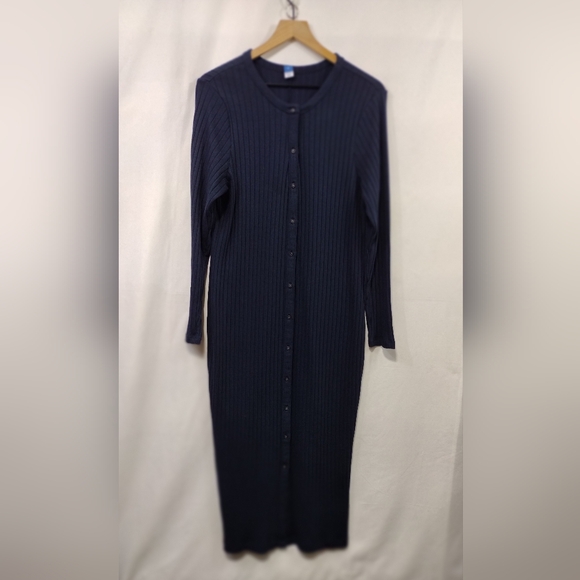 Old Navy Fitted Rib-Knit Midi Button-Front Dress Womens XL Blue Retro Minimalist - Picture 2 of 9